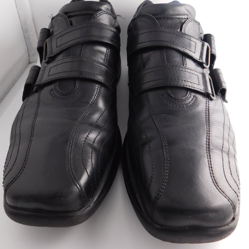 Ecco Black Leather Slip On Loafers adjustable Straps Size 12 Square toe Men's